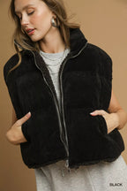 Umgee Womens Vest Black Sherpa-Lined Zip with Drawstring Hem Outwear 76ccb81e-3cbd-45fe-a2a3-b4e5c891e134-Max-Origin Trendsi