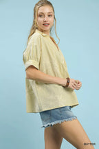 Umgee Womens Blouse Butter Yellow Striped Embroidered Top with Scallop Trim 76d5b593-e9dd-49e6-be97-0f19452f2aa3-Max-Origin Trendsi