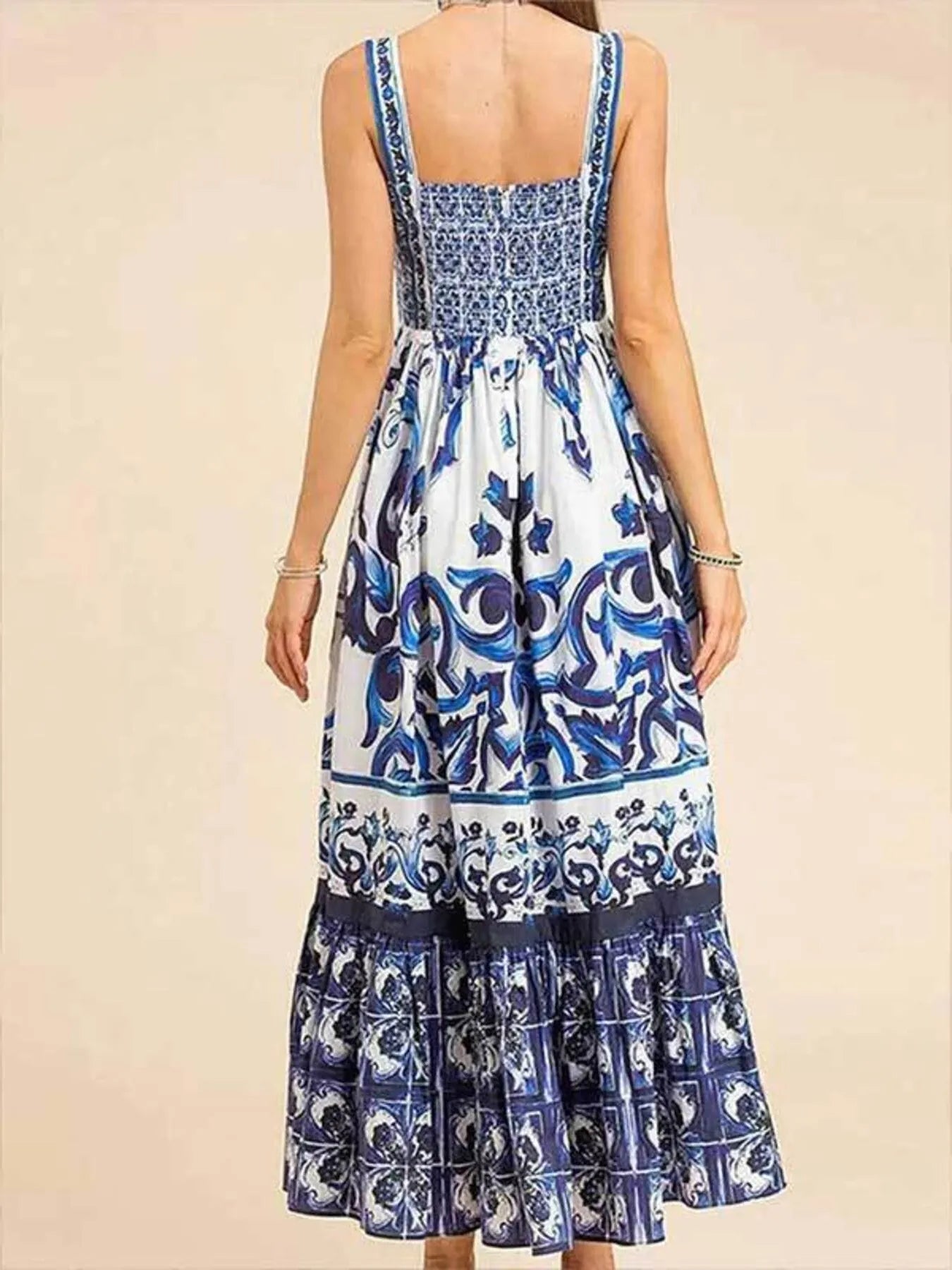 Maxi Cami Dress Printed Sweetheart Neck Ruffled Empire Waist 76e2240f08b64c7eb3340e23e39a5eb7-Max-Origin Trendsi