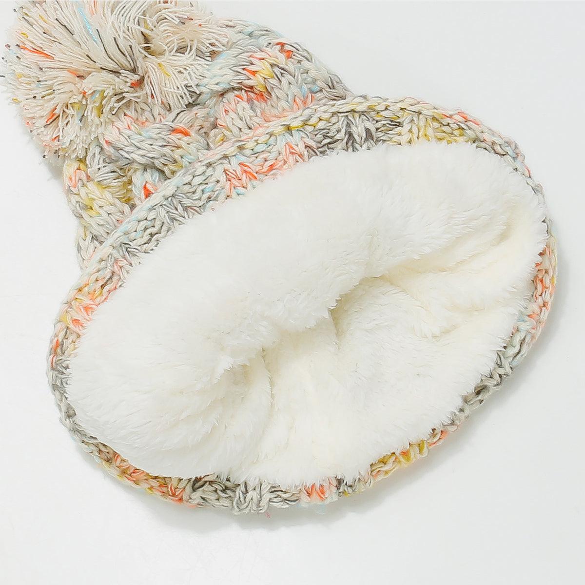 Contrast Cable-Knit Hat with Pompom Faux Fur Insulated 76e49fc9-91bc-47ec-8df6-db969a2f2e9f-Max Trendsi