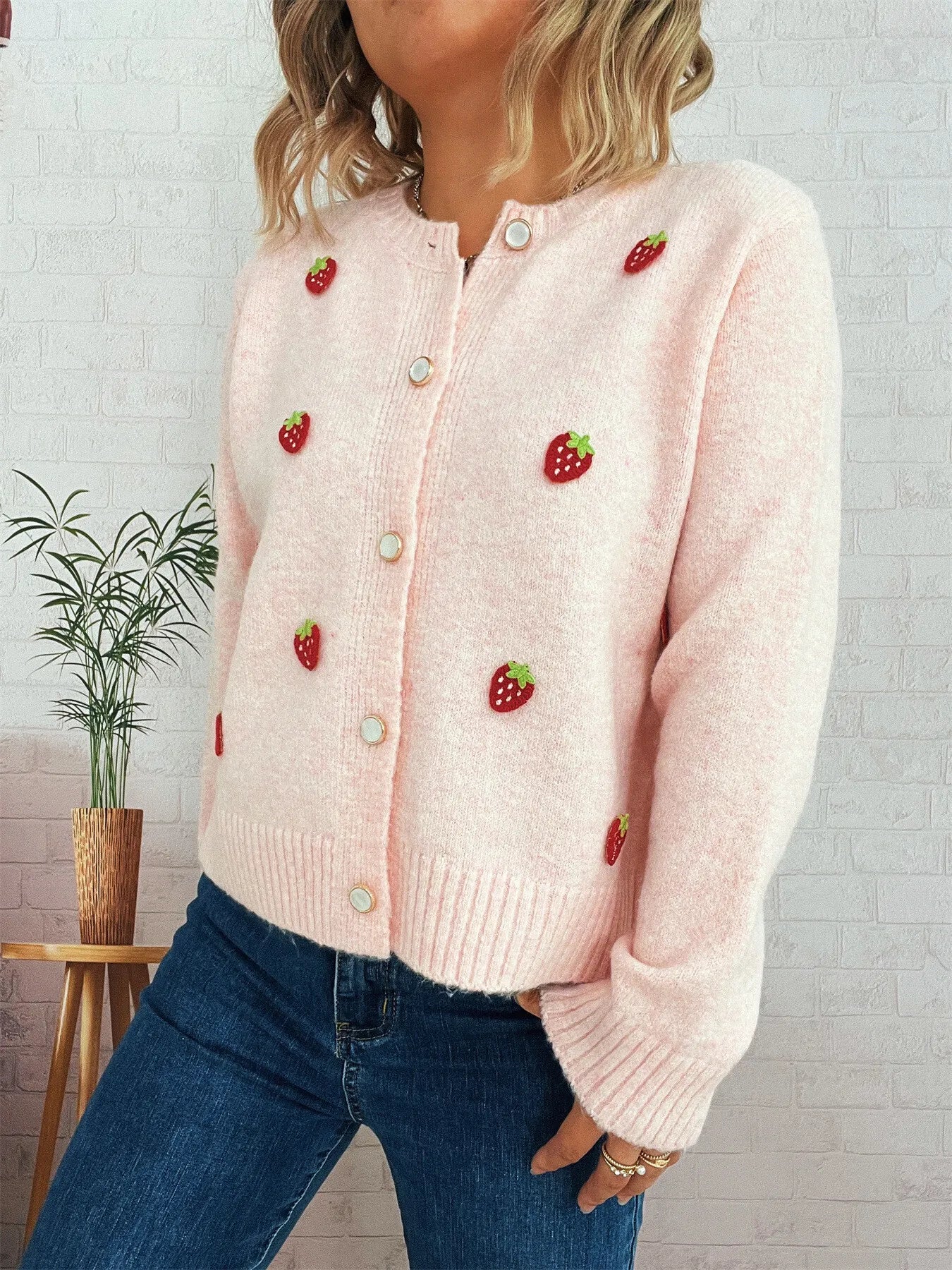 Women's Cardigan Strawberry Button Up Long Sleeve Soft Knit 76e9ef1d42134006807d2330502df071-Max-Origin Trendsi