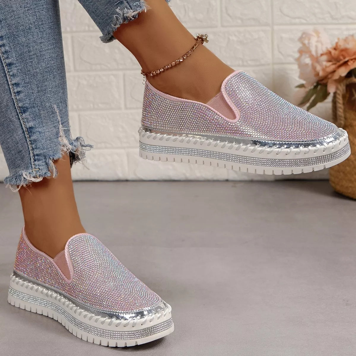 Rhinestone Round Toe Platform Loafers 76f89c3bd182408a93cb647611b65300-Max-Origin Trendsi