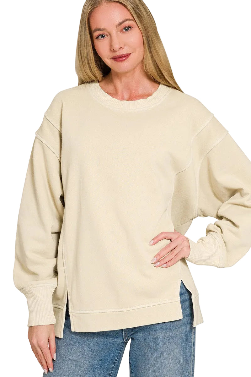Zenana Pigment Dye Fleece Sweatshirt with Exposed Seams