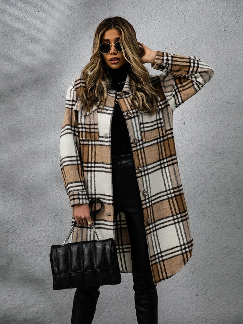 Plaid Coat Collared Neck Long Sleeve Pocketed Outwear 7711d48f-52f1-45f3-b0d2-ca2158eabdd3-Max Trendsi