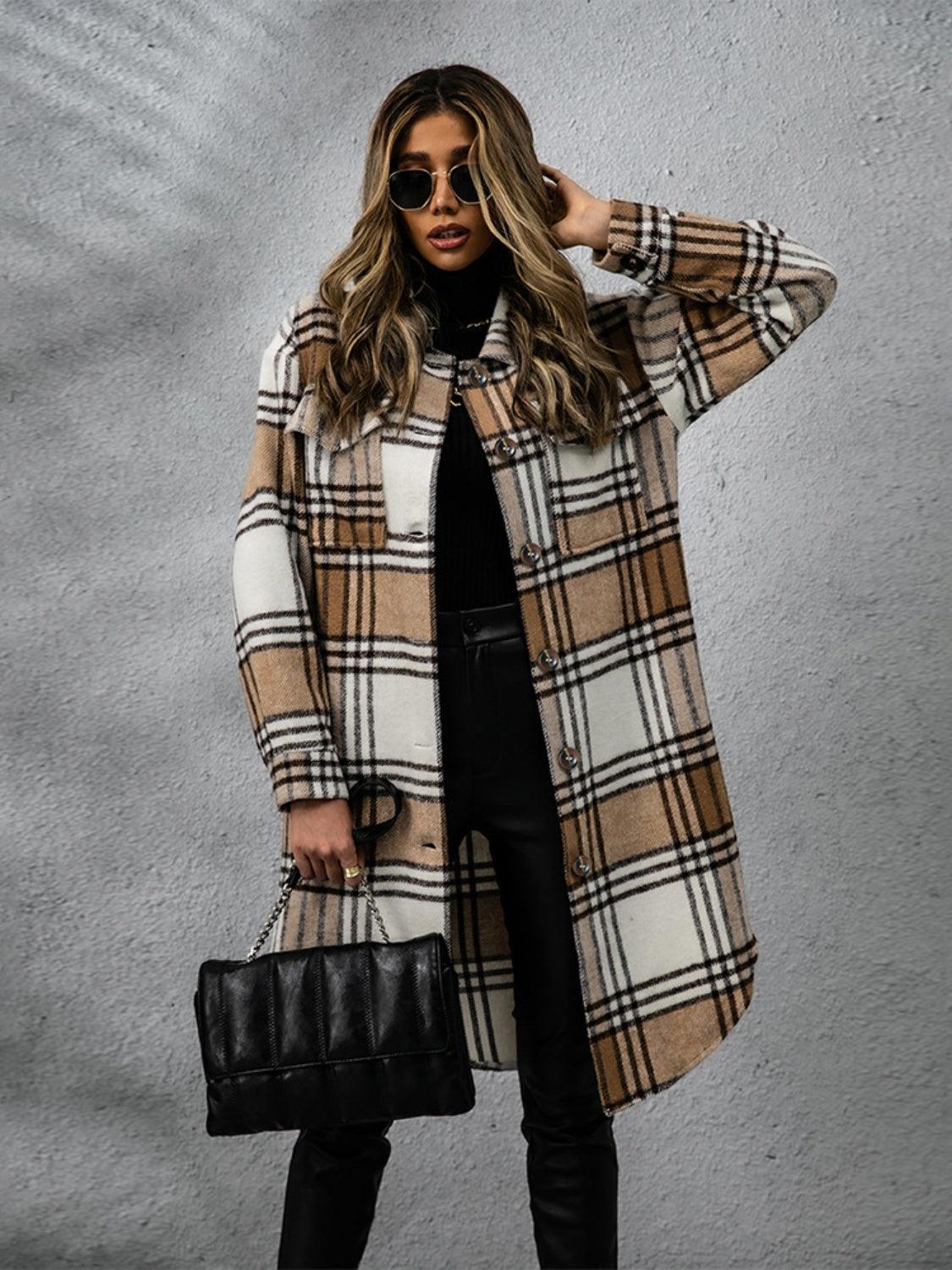 Plaid Coat Collared Neck Long Sleeve Pocketed Outwear 7711d48f-52f1-45f3-b0d2-ca2158eabdd3-Max Trendsi