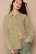 POL Shacket Raw Hem Distressed Mocha Herb Pocketed Long Sleeve Mocha Herb 7718013c-219b-4886-837f-05dec95c6886-Max Trendsi