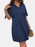 Navy Shift Dress Mini Button Detail with Tie Short Sleeves Navy Blue 7720d09675814663951b1798d9ab9eff-Max-Origin Trendsi