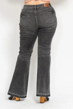 Judy Blue Gray Jeans Mid Rise Washed Release Hem Flare Tummy Control 7735917c-459a-4da3-be91-1c64c5ce31df-Max-Origin Trendsi