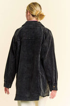 Davi & Dani Corduroy Jacket Black Washed Raw Hem Button Up Long Sleeve 773983db-31ec-4625-9698-e13d3edfeb8e-Max Trendsi