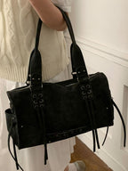 Lace-Up Shoulder Bag, Medium Size, Made of PU Leather