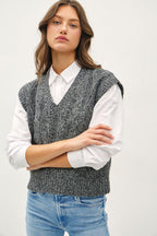 Be Cool Knit Vest Cable Knit V-Neck Dark Gray Sweater Charcoal 773d3413-e711-42f0-a99a-edb041c2c77d-Max Trendsi