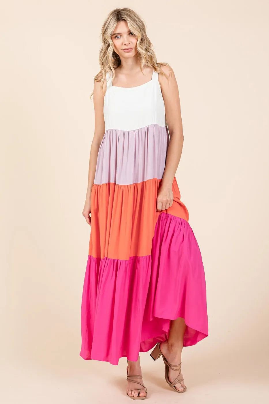 Mittoshop Maxi Tank Dress Fuchsia Pink Color Block Tiered Pull-On 774ae1aa52814ea88e4a37534eb90897-Max-Origin Trendsi