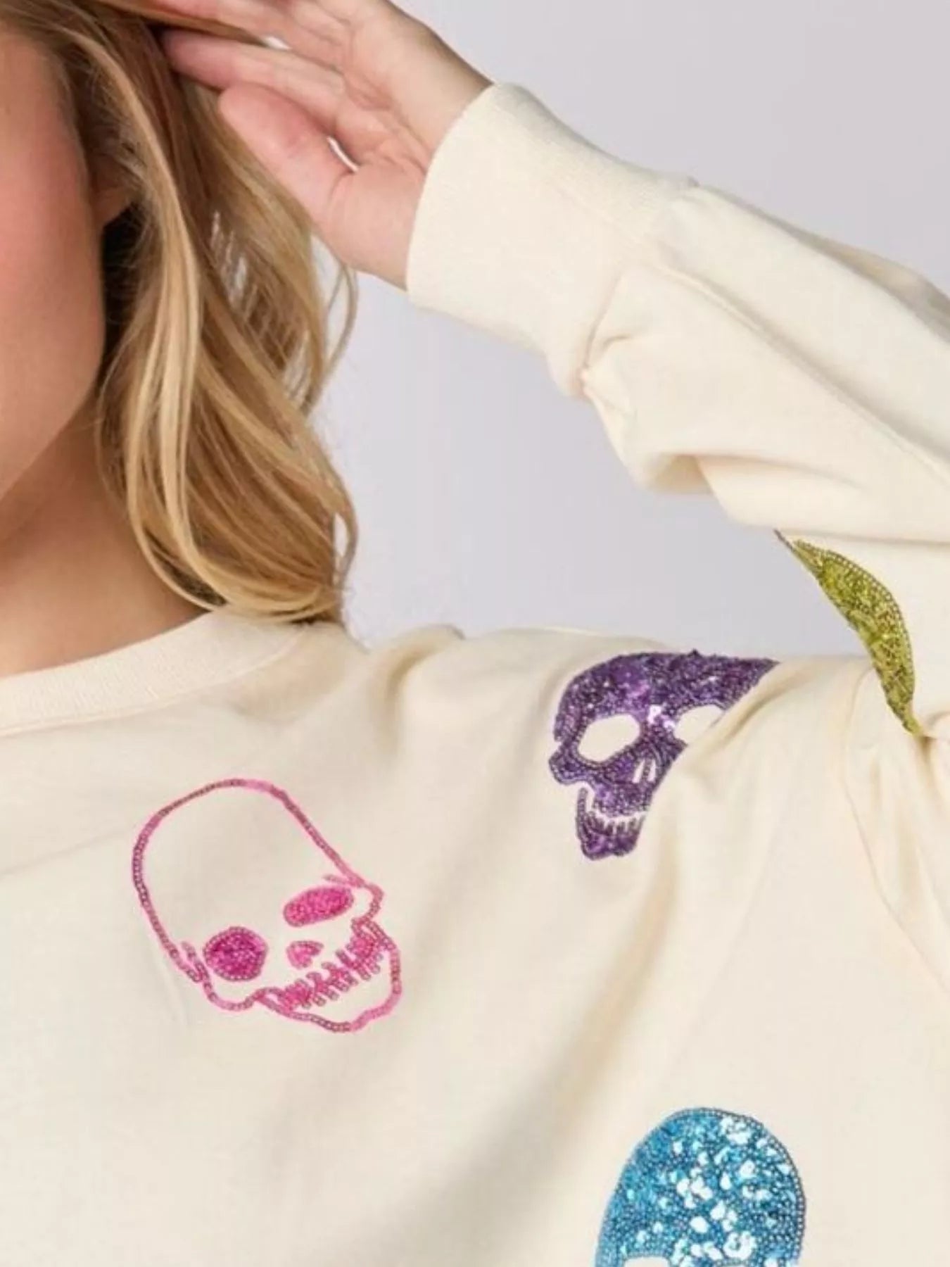 Women's Sweatshirt Sequin Skull Long Sleeve Pullover 775b50f2-b0e7-4afe-bb09-a80c085b1aa5-Max-Origin Trendsi