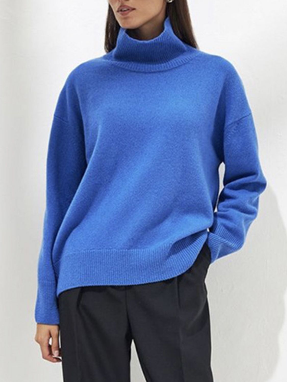 Turtleneck Women Sweater Basic Solid Oversized Long Sleeve Soft Knit Acrylic