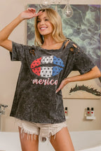 BiBi Cotton T-shirt Laser Cut Mineral Washed Distressed Old Glory Lip Print Top 776e4970dd714e39bf0ff73e30a3f61a-Max-Origin Trendsi