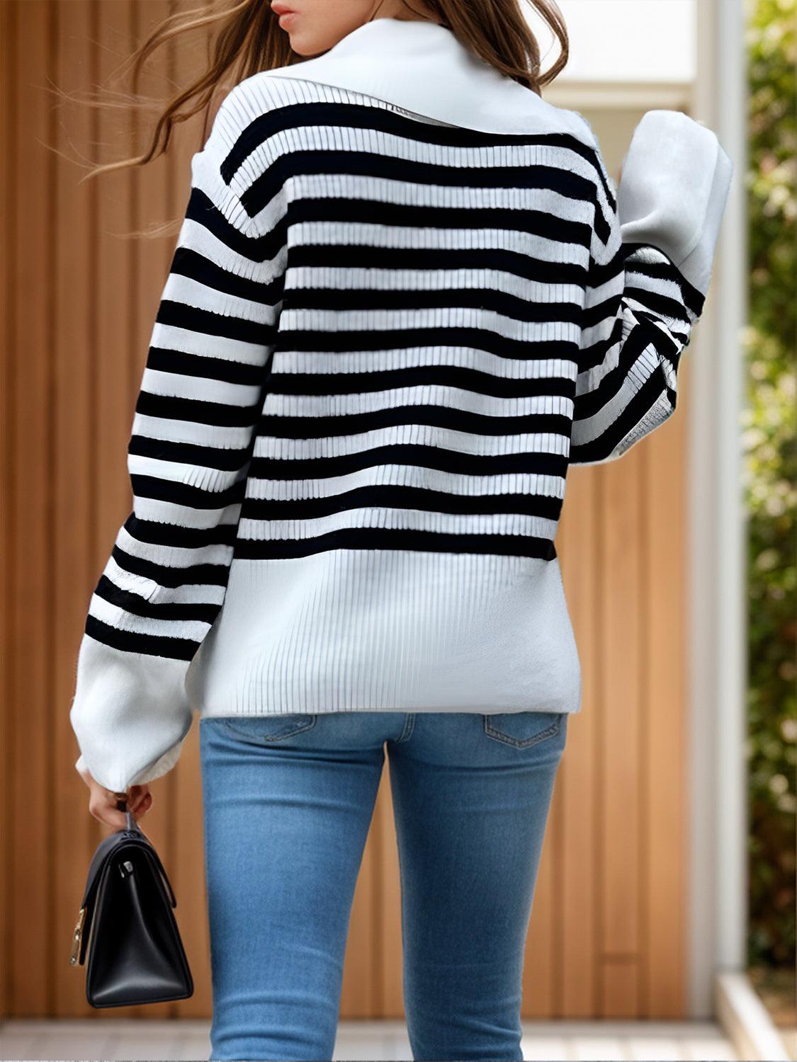 Striped Sweater Oversized Collared Neck Long Sleeve 777e7a89-1521-4938-ab2c-fce33008c600-Max Trendsi