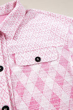 Women's Shacket Pink Geometric Print Textured Flap Pockets Long Sleeve Outwear 77889399-1dfd-4f77-b802-828a365a638e-Min Trendsi