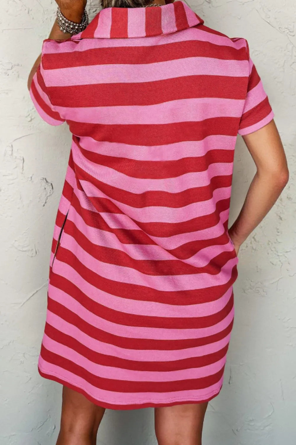 T-Shirt Dress Casual Striped Polo Collar Short Sleeve with Pockets 7794196a-4b76-4921-b10b-4d7a09155115-Max-Origin Trendsi