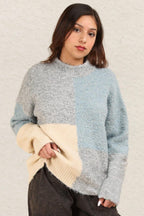 VERY J Sweater Woolen Blend Color Block Mock Neck Basic Style Grey 779c563e-3e6b-45bd-8f19-12de76658e0f-Max Trendsi
