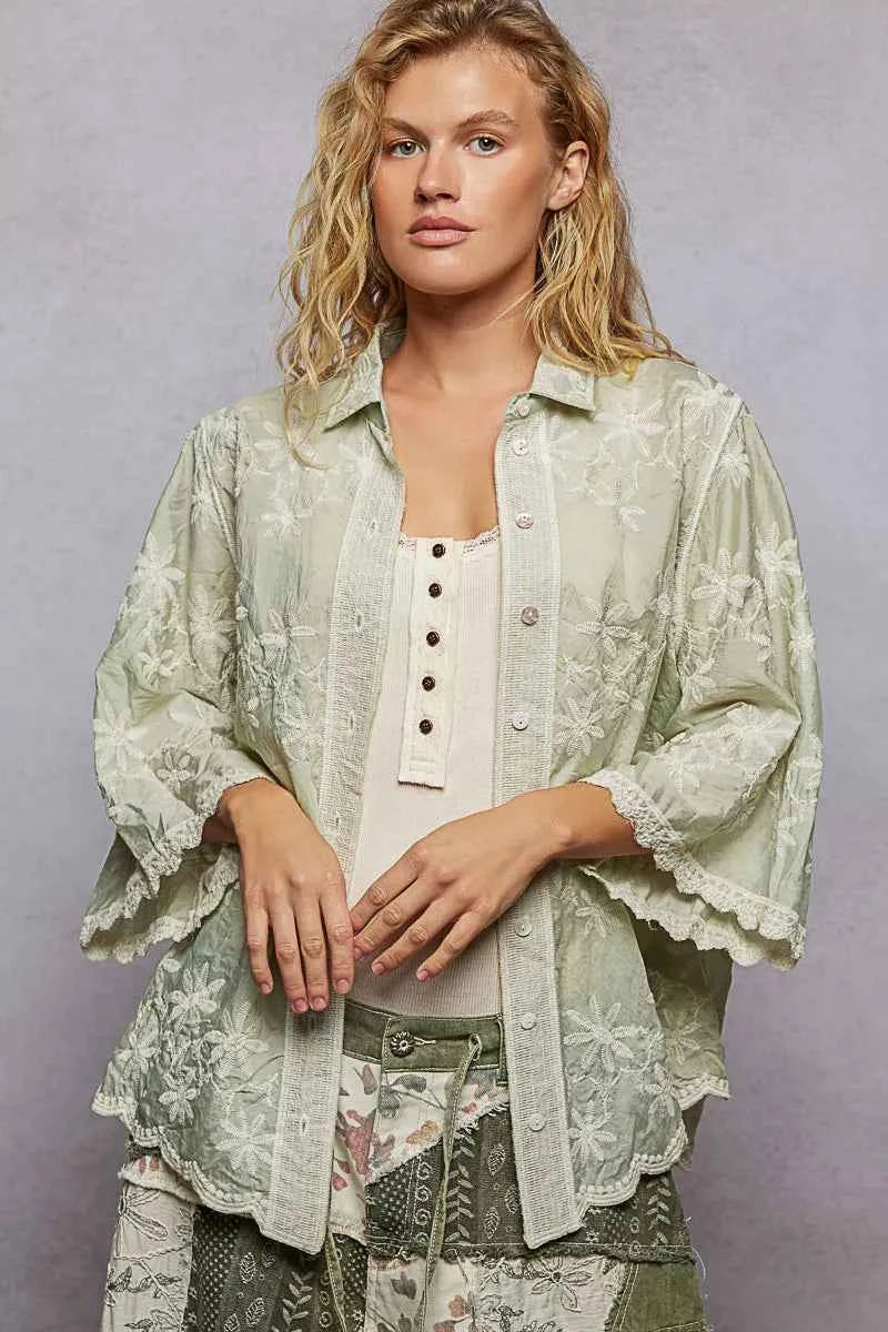 POL Shirt Sage Embroidered Floral Collared Neck with Scalloped Edges Top 779deaa6-4bcb-472f-b17c-1bbba8c37d2a-Max-Origin Trendsi