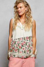 POL Floral V-Neck Tank Top Beige Floral Lace Detail Sleeveless Blouse 77a2737d-a8d5-477b-9c2e-7d730b98a7a6-Max-Origin Trendsi