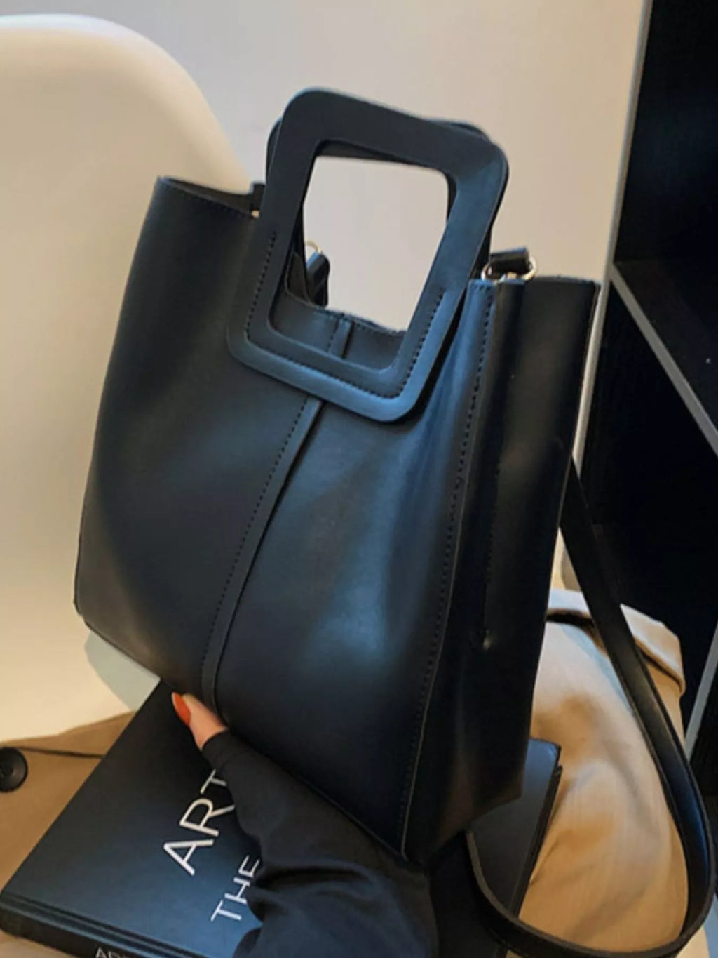 Women's Crossbody Bag Square Handle PU Leather Medium Handbag Black One Size 77b759d0-d358-4a59-b0a7-d9bc13307961-Max-Origin Trendsi