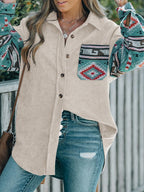 Shacket Corduroy Perfee Pocketed Geometric Collared Neck Outwear 77b7ced9-4f03-4691-8ed5-16439cbe2581-Max Trendsi