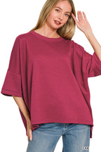 Zenana Plus Size Full Length Scuba Fabric Round Neck Top with Side Slits