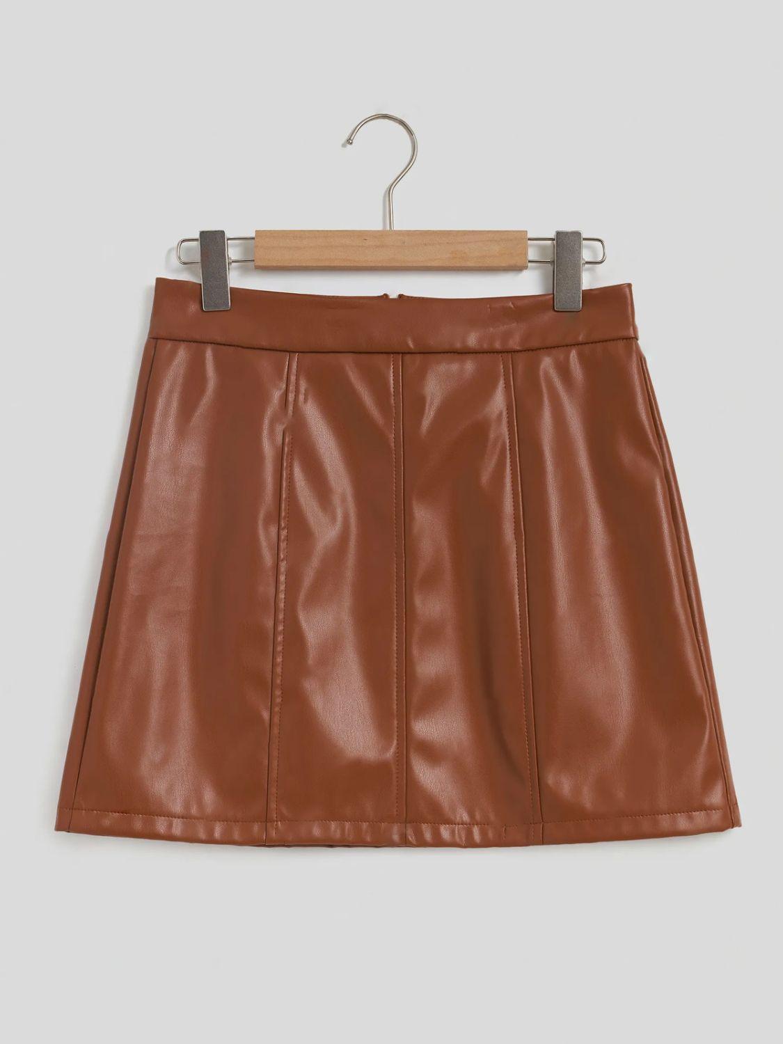 Mini Skirt Faux Leather Zipper A-Line Solid Basic Style 77c0fd83-4a49-407b-ab45-49aee36f4f48-Max Trendsi