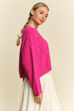 Davi & Dani USA Pink Sweater Diamond Cable Knit Pattern Long Sleeve Pullover 77c86804-82a2-4d36-a31a-6ad69a0a1fb8-Max Trendsi