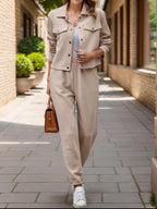 Outfit Set Plaid Texture Snap Down Top and Pants Set Tan 77d33cb6-1ea8-4ee3-bf93-75055a54e9d1-Max Trendsi