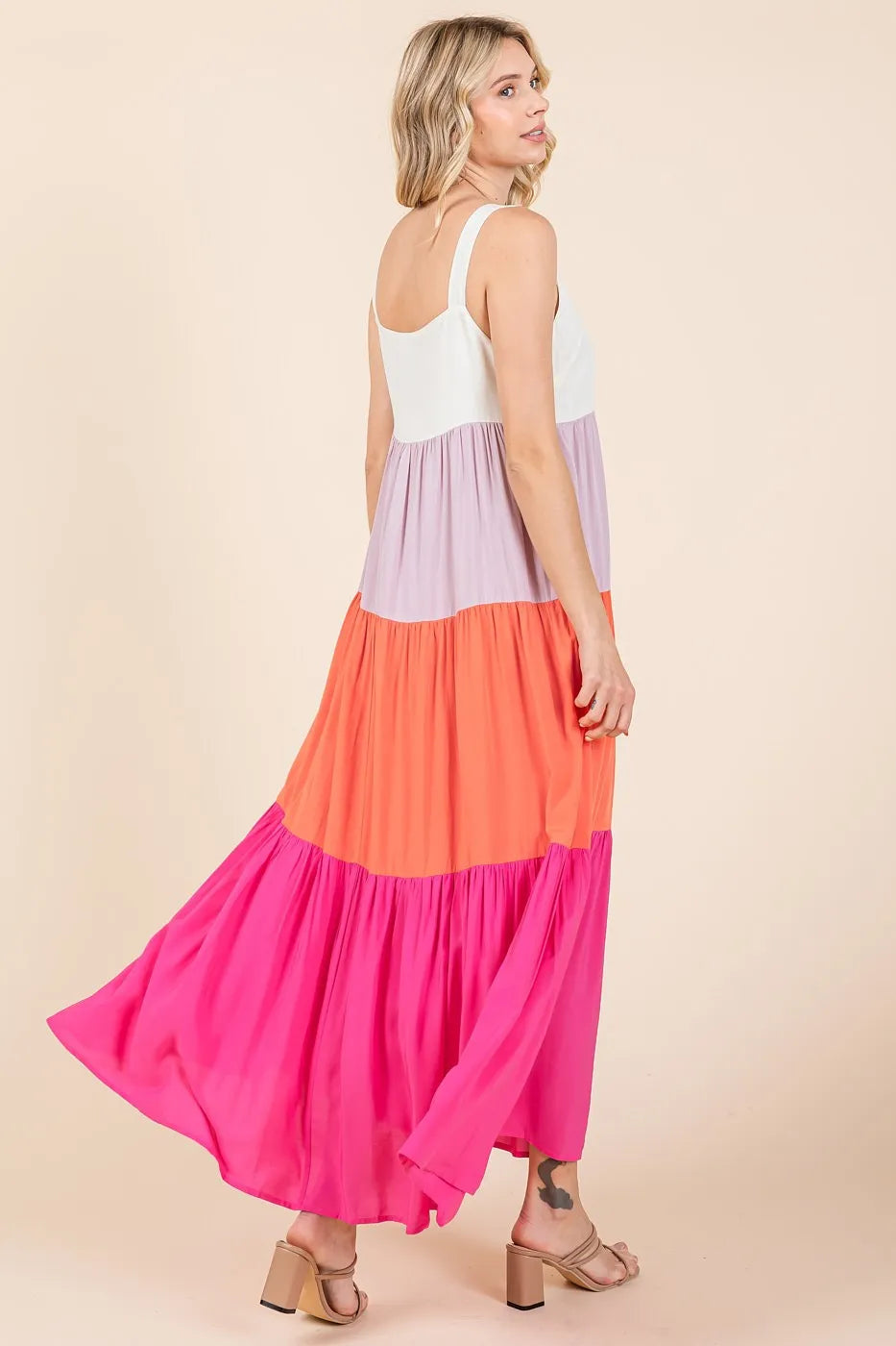 Mittoshop Maxi Tank Dress Fuchsia Pink Color Block Tiered Pull-On 77de0d37fe2c4801989527873cd9142d-Max-Origin Trendsi