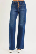 RISEN Womens Wide Leg Jeans High Rise with Front Tie Detail Plus Sizes 77de68f705de4e16a662a9a9b8a083d9-Max-Origin Trendsi