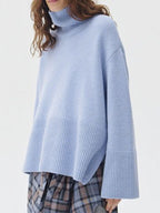 Women Sweater Side Slit Turtleneck Drop Shoulder Long Sleeve Soft Pullover 77fd1598-6113-4d51-8fbe-8d0e8979f32c-Max Trendsi