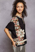 POL Womens T-shirt Black Floral Lace Short Sleeve Top with Patch Detail 77fdd8cc-4a55-4fb5-89bc-ebc20a916388-Max-Origin Trendsi