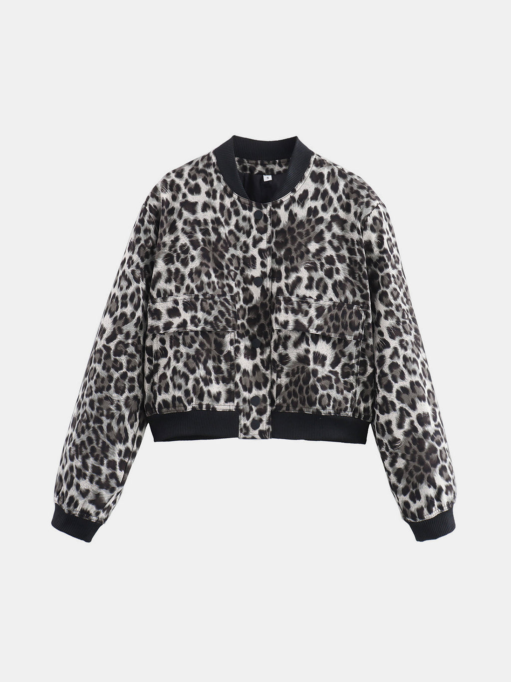 Leopard Cropped Women Jacket Baseball Collar Pocketed Snap Long Sleeve 78023f99-fb27-4308-bff5-9dc5316de0c9-Max Trendsi