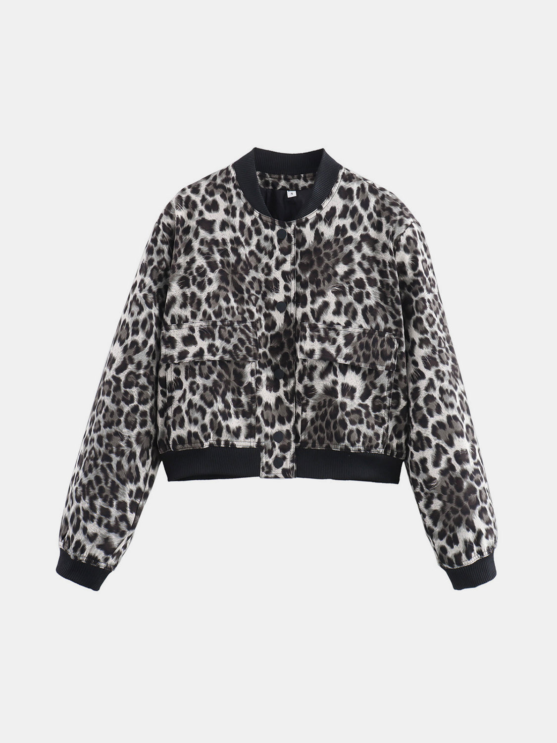 Leopard Cropped Women Jacket Baseball Collar Pocketed Snap Long Sleeve 78023f99-fb27-4308-bff5-9dc5316de0c9-Max Trendsi
