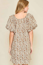 Umgee Mini Dress Caramel Floral Lace Tape Drawstring Puff Short Sleeve 780bdbe5-926d-4a04-b06d-907dd85ca69a-Max Trendsi