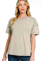 Zenana Acid Washed Round Neck T-Shirts