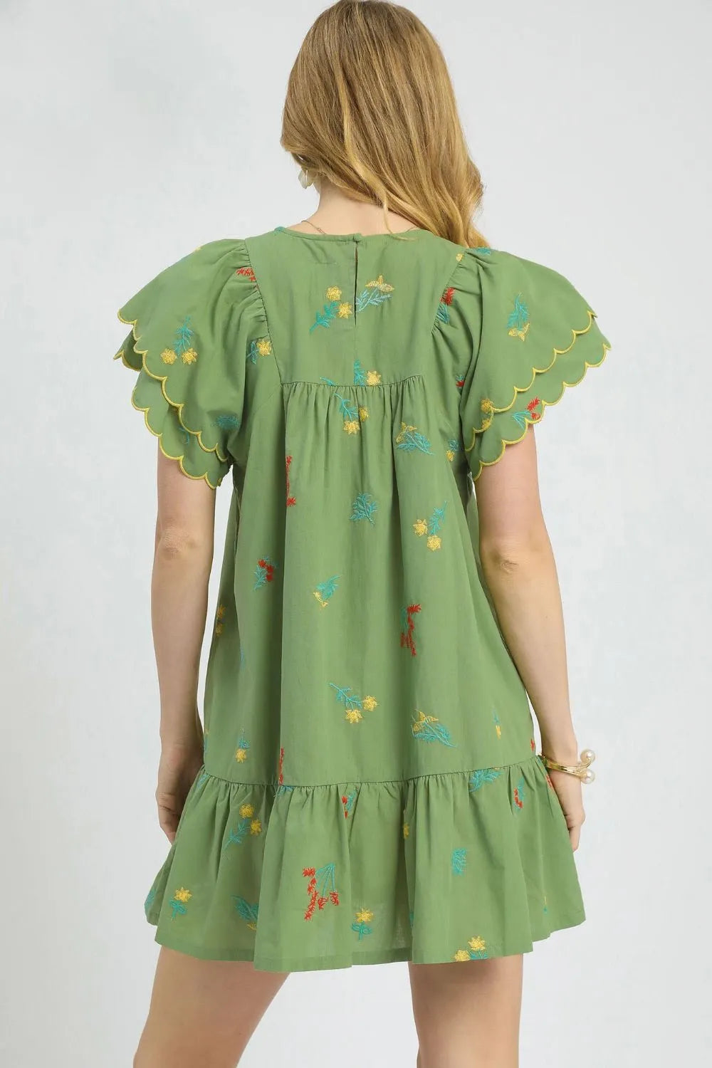 Umgee Mini Dress Green Floral Embroidered Short Sleeve Ruched 781d8f54-5e82-4cb4-9fa2-48d8092c8071-Max-Origin Trendsi