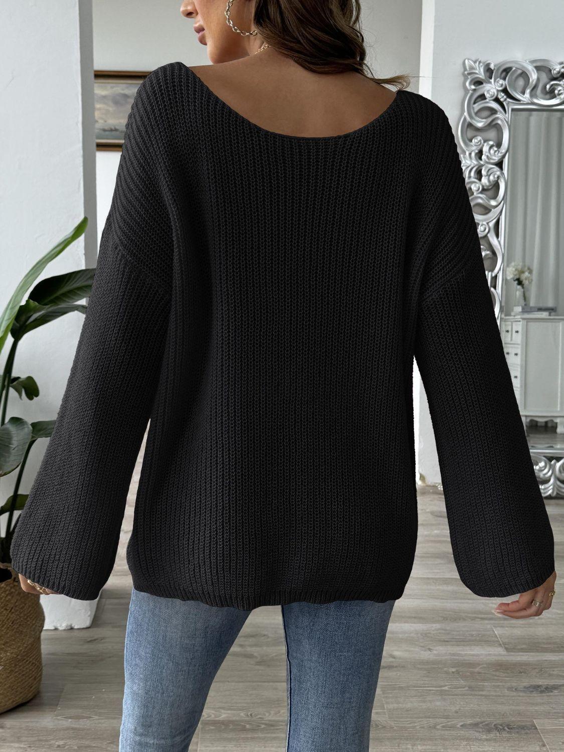 Bow Sweater Boat Neck Long Sleeve Loose Oversized Knitwear