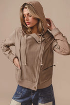 BiBi Jacket Textured Woven Rider Hooded Long Sleeve Zipper 782711d1e241492c940c289a51123353-Max-Origin Trendsi