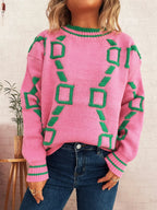 Women's Sweater Contrast Round Neck Long Sleeve Oversized Ribbed 7828ebcced3b4e5da4d9f7390669cf45-Max-Origin Trendsi