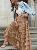 Ruffle Maxi Skirt Layered Mesh Tiered Elastic Waist 782b3cf589dc4aafa178aa7ef27526e2-Max-Origin Trendsi
