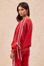 BiBi Womens Fleece Sweatshirt Red Side Lined Bow Details Top 78368aec956f4f559ae0c5e45afe2d4c-Max-Origin Trendsi