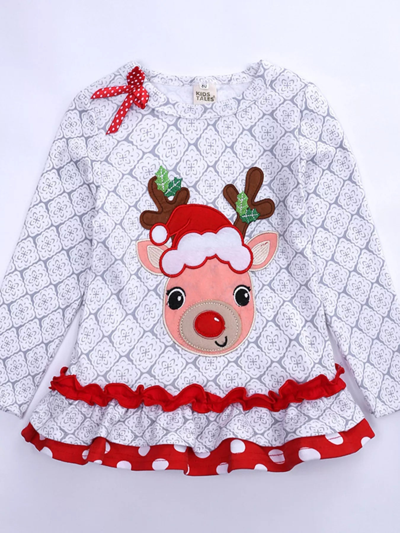 Christmas Girl's Set Children's Reindeer Ruffle Trim Outfit Set 2 Pcs