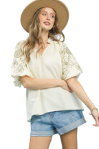 Umgee Embroidered Sleeve V-Neck Boho Blouse