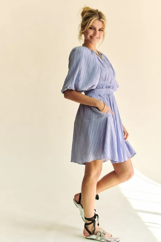 Davi & Dani Mini Dress Lavender Ruffle Puff Sleeve with Back Button 785342a61fcc46d483bcaf4a47e3f9f2-Max-Origin Trendsi