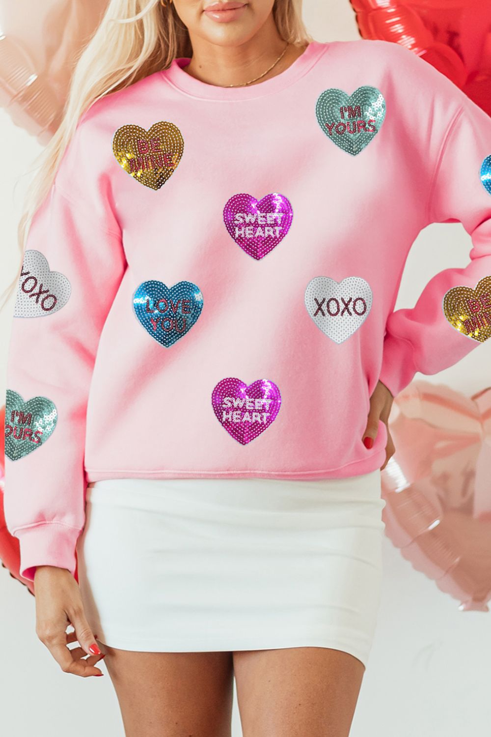 Valentine’s Day Sweatshirt Pink Sequin Heart Round Neck Long Sleeve Top Blush Pink 7854dc75-6032-4d79-a6c7-f0fe13f170d8-Max Trendsi
