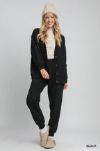 Umgee Jacquard Cardigan Black Women's Button-Up with Pockets 7863ca44-a0d1-4ce0-ba62-0aac3942a417-Max-Origin Trendsi